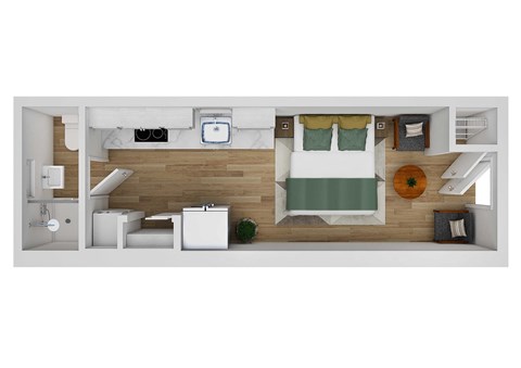 Floor plan for studio, 1 bath, 200 sqft